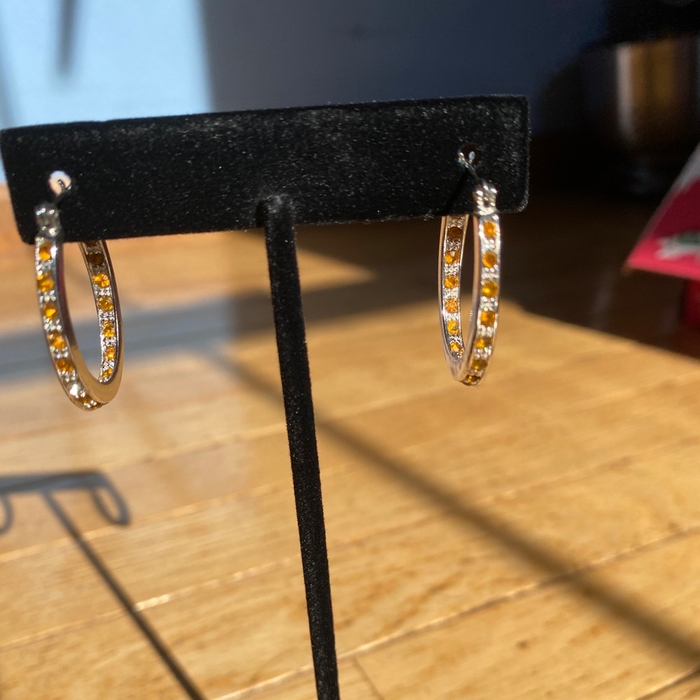 Silver inside outside hoop earrings. Citrine stones